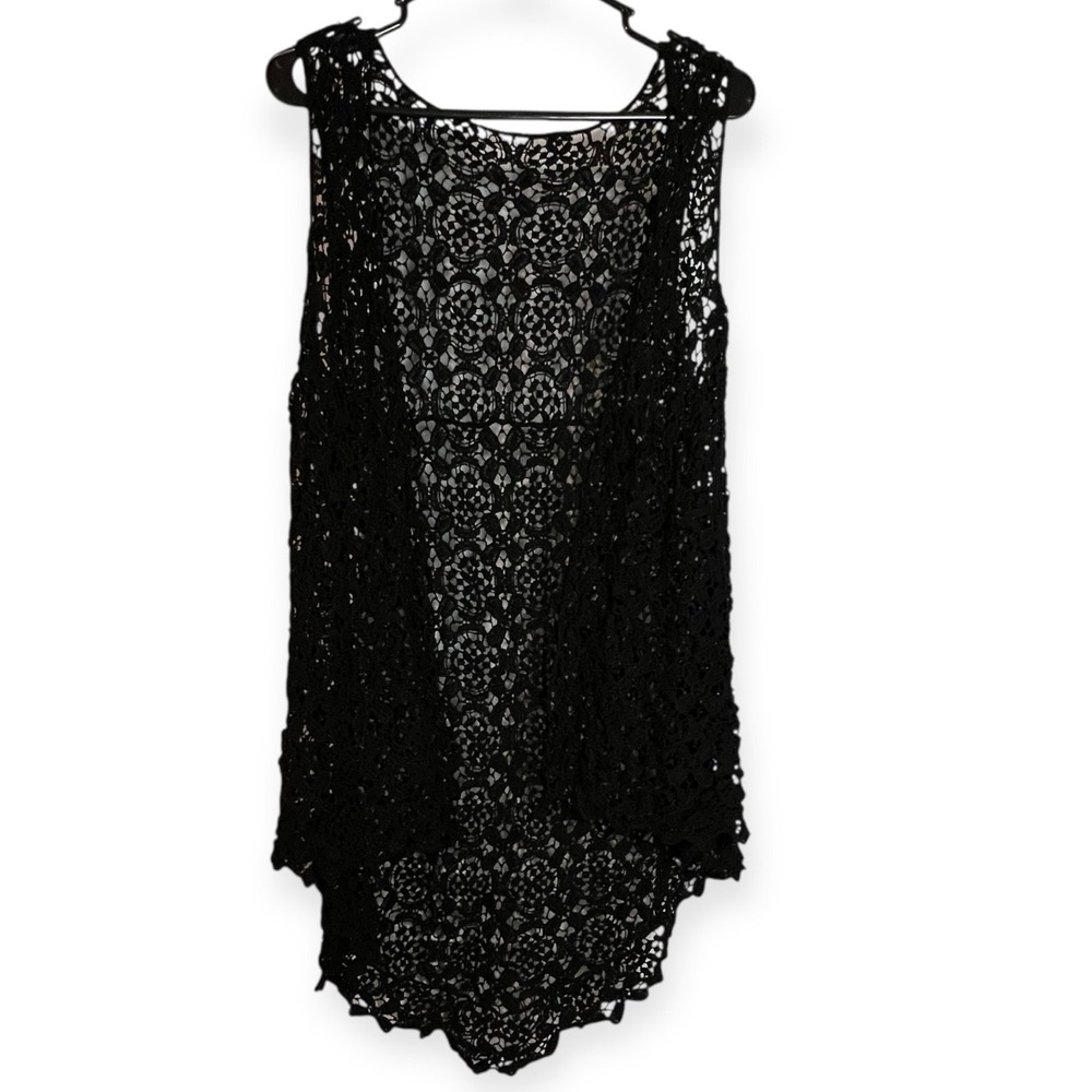 Crochet Duster Vest Womens Black 90s Boho Cottagecore‎ Whimsigoth Festival